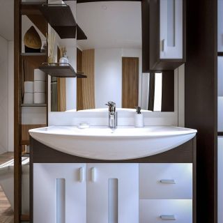 Зеркальный шкаф с подсветкой Бриклаер Бали 4627125411861 правый 90 см венге/белый